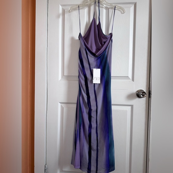 Zara printed tulle midi dress size L - Picture 3 of 7